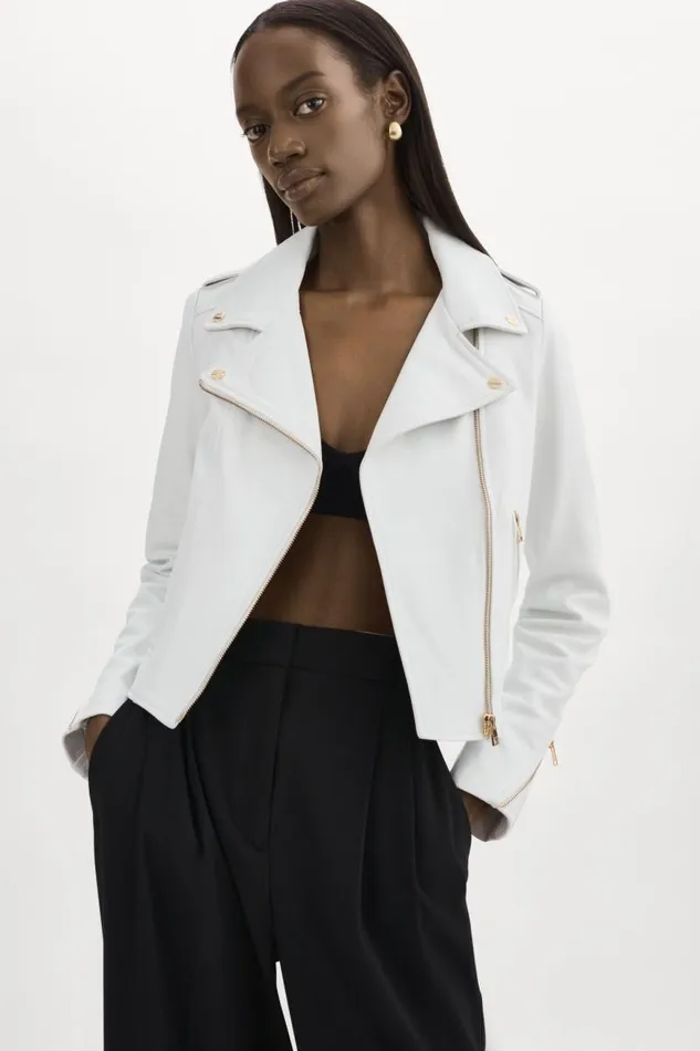 Women DONNA GOLD Iconic Leather Biker Jacket White LAMARQUE Leather Jackets