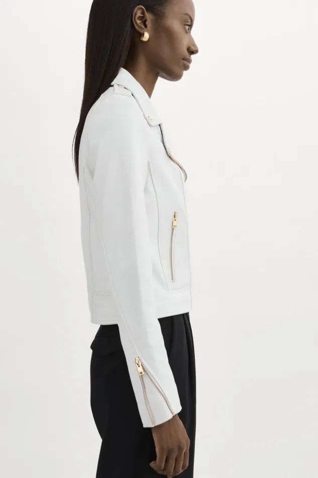 Women DONNA GOLD Iconic Leather Biker Jacket White LAMARQUE Leather Jackets