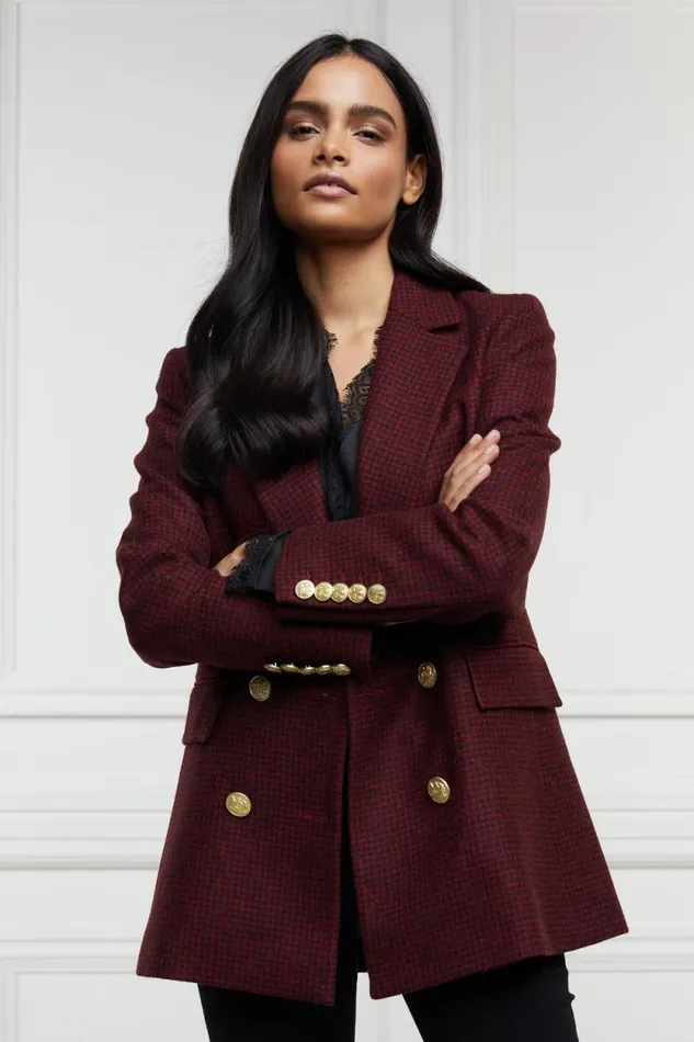 Women Double Breasted Blazer Deep Red Houndstooth Holland Cooper Tailoring