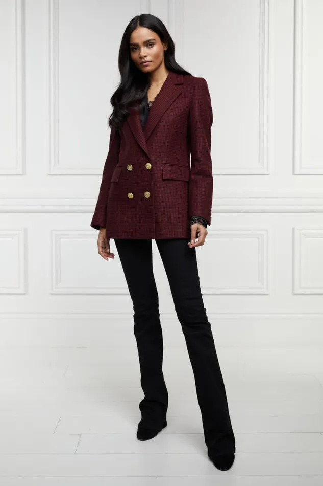Women Double Breasted Blazer Deep Red Houndstooth Holland Cooper Tailoring