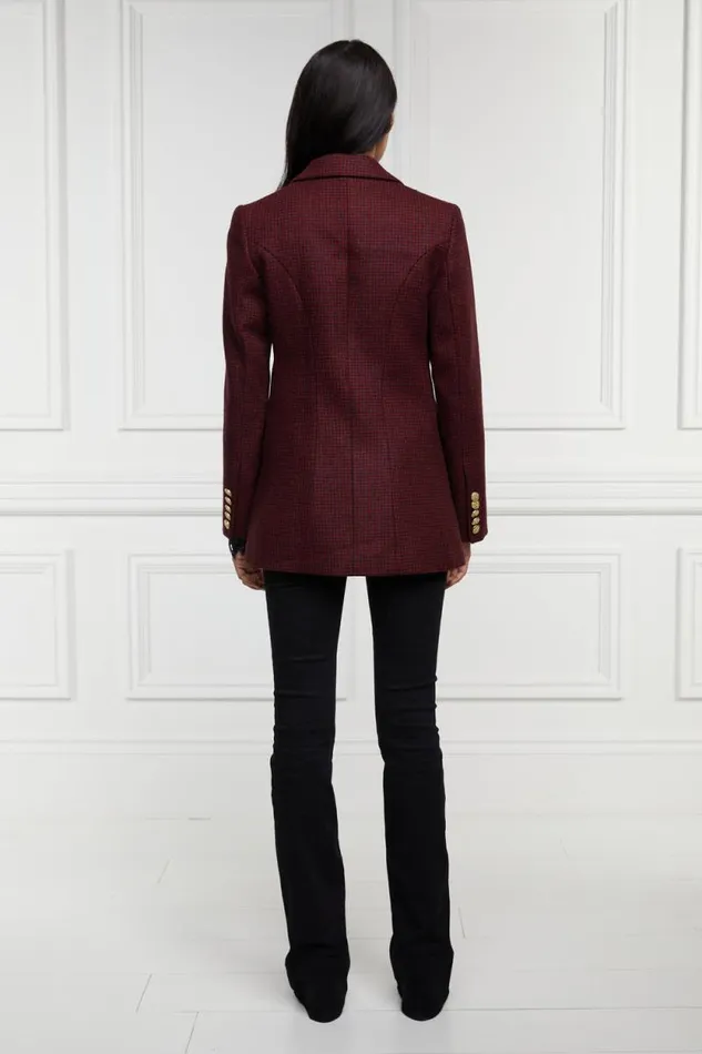 Women Double Breasted Blazer Deep Red Houndstooth Holland Cooper Tailoring