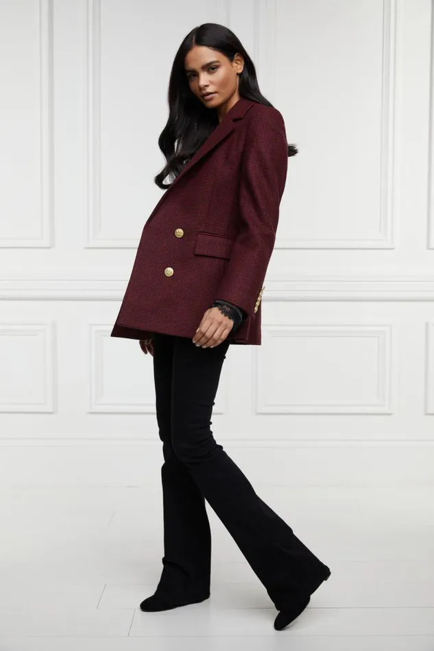 Women Double Breasted Blazer Deep Red Houndstooth Holland Cooper Tailoring