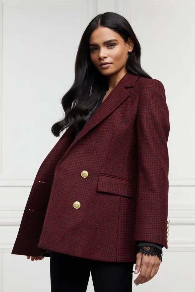 Women Double Breasted Blazer Deep Red Houndstooth Holland Cooper Tailoring
