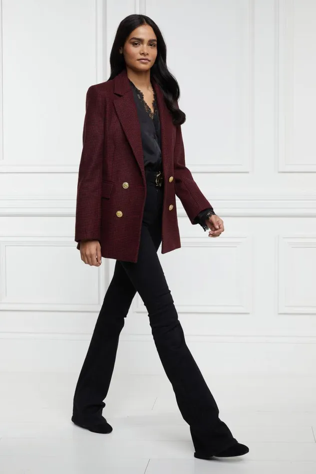 Women Double Breasted Blazer Deep Red Houndstooth Holland Cooper Tailoring