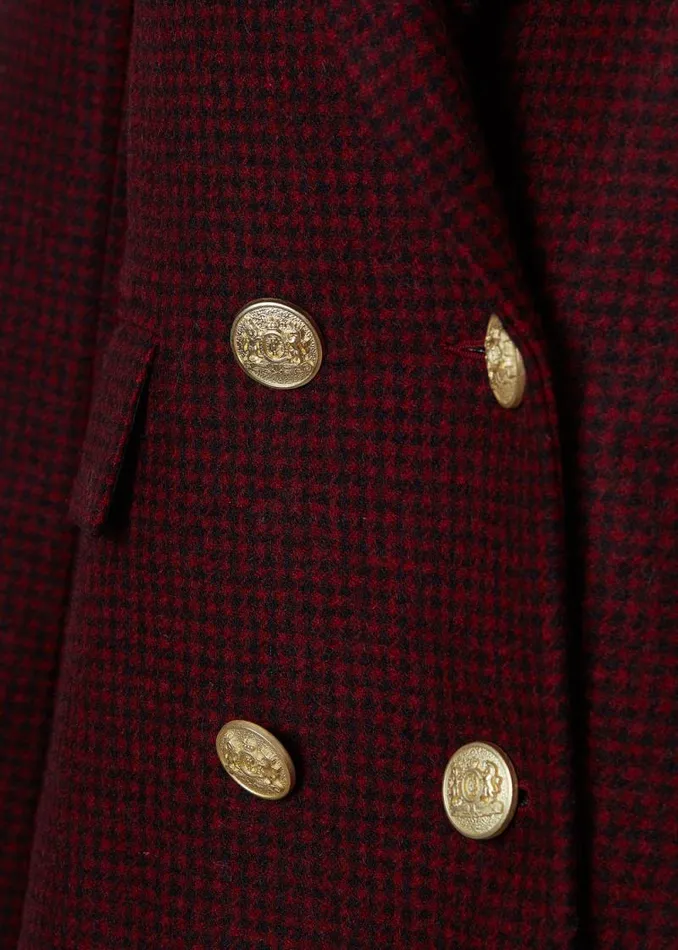Women Double Breasted Blazer Deep Red Houndstooth Holland Cooper Tailoring