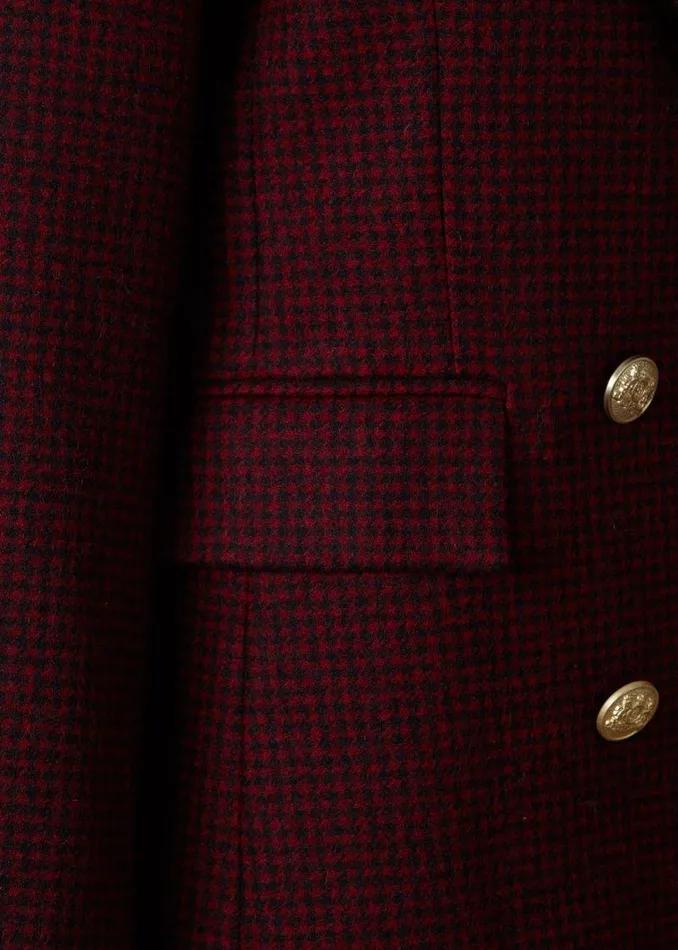 Women Double Breasted Blazer Deep Red Houndstooth Holland Cooper Tailoring
