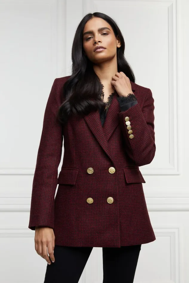 Women Double Breasted Blazer Deep Red Houndstooth Holland Cooper Tailoring