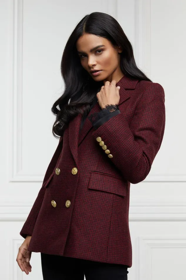 Women Double Breasted Blazer Deep Red Houndstooth Holland Cooper Tailoring