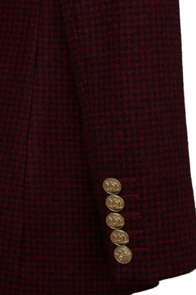 Women Double Breasted Blazer Deep Red Houndstooth Holland Cooper Tailoring