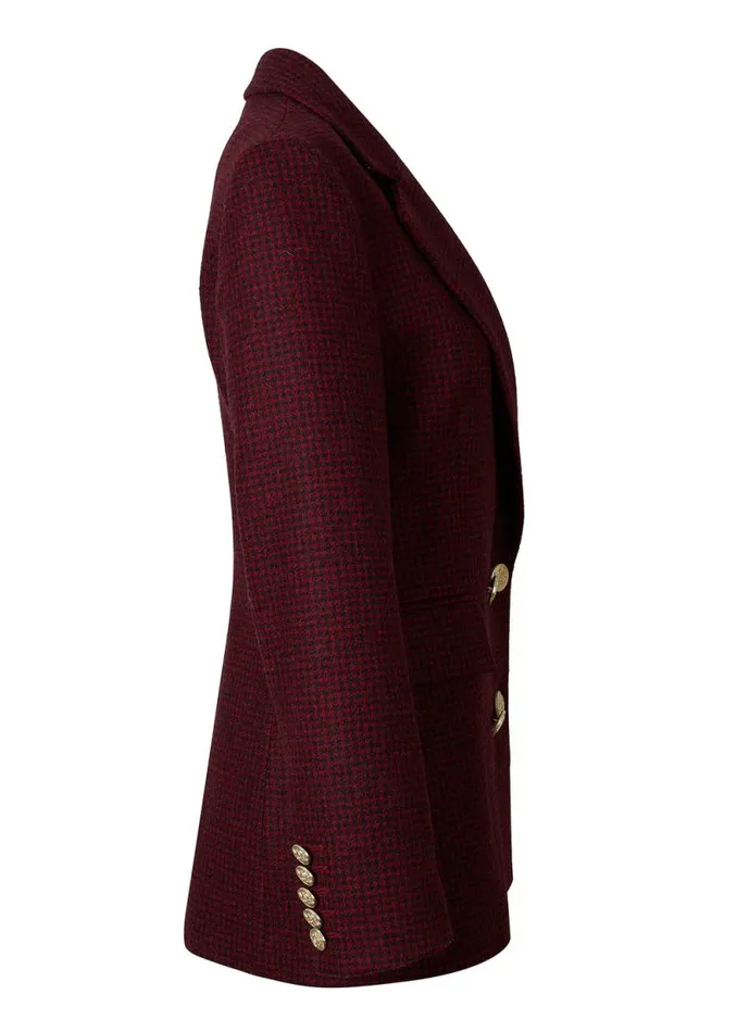 Women Double Breasted Blazer Deep Red Houndstooth Holland Cooper Tailoring