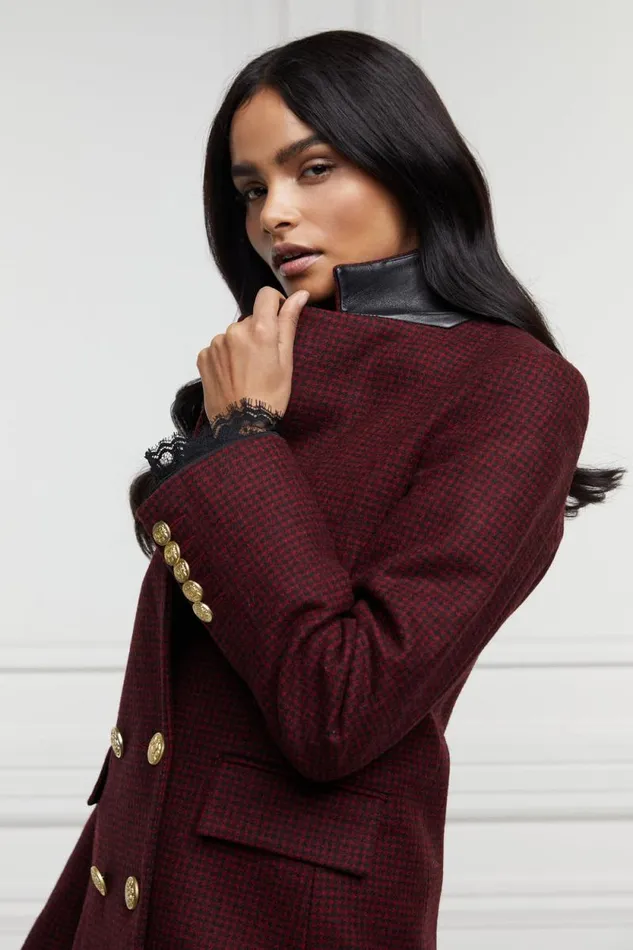 Women Double Breasted Blazer Deep Red Houndstooth Holland Cooper Tailoring