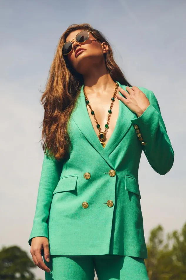 Women Double Breasted Blazer Jade Linen Holland Cooper Tailoring
