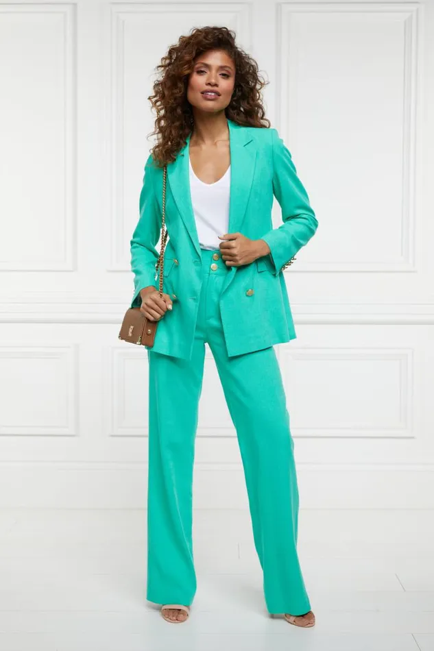 Women Double Breasted Blazer Jade Linen Holland Cooper Tailoring