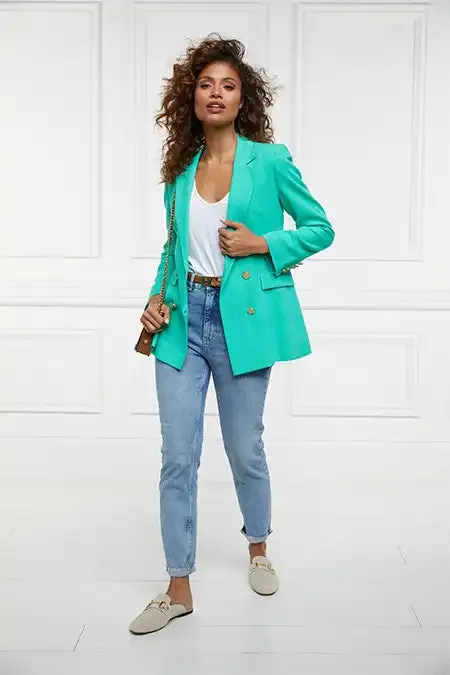 Women Double Breasted Blazer Jade Linen Holland Cooper Tailoring