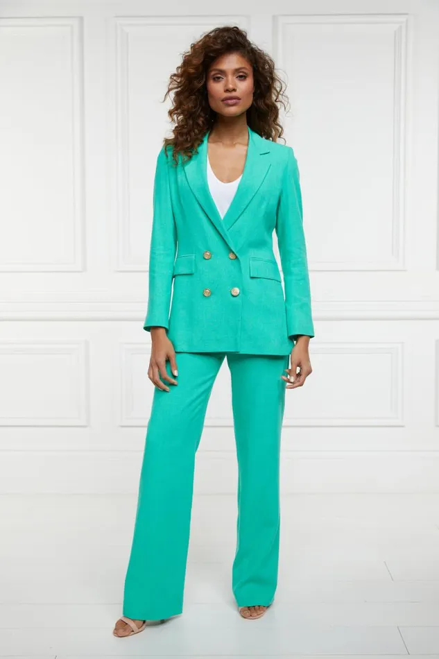 Women Double Breasted Blazer Jade Linen Holland Cooper Tailoring