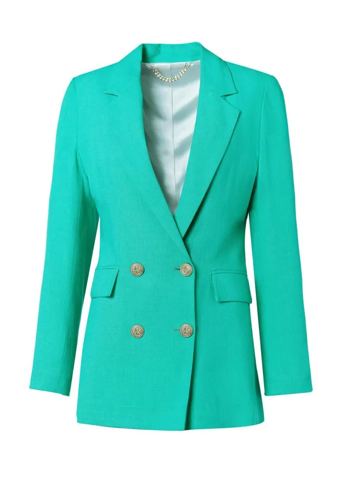 Women Double Breasted Blazer Jade Linen Holland Cooper Tailoring