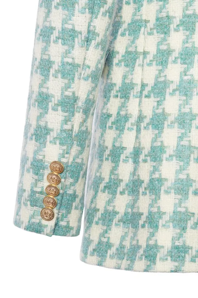 Women Double Breasted Blazer Large Scale Teal Houndstooth Holland Cooper Tailoring