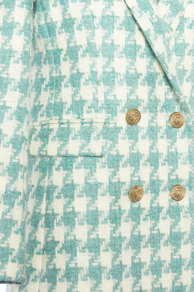 Women Double Breasted Blazer Large Scale Teal Houndstooth Holland Cooper Tailoring