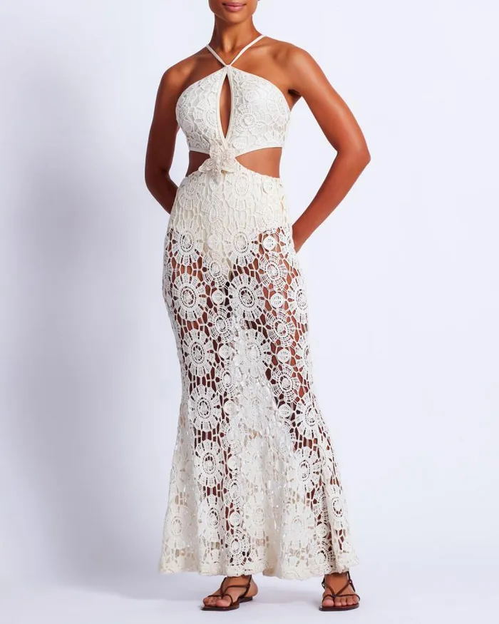 Women Dresses and Jumpsuits PatBO Embroidered Crochet Halterneck Dress Wheat