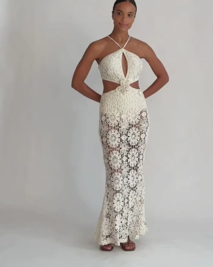 Women Dresses and Jumpsuits PatBO Embroidered Crochet Halterneck Dress Wheat