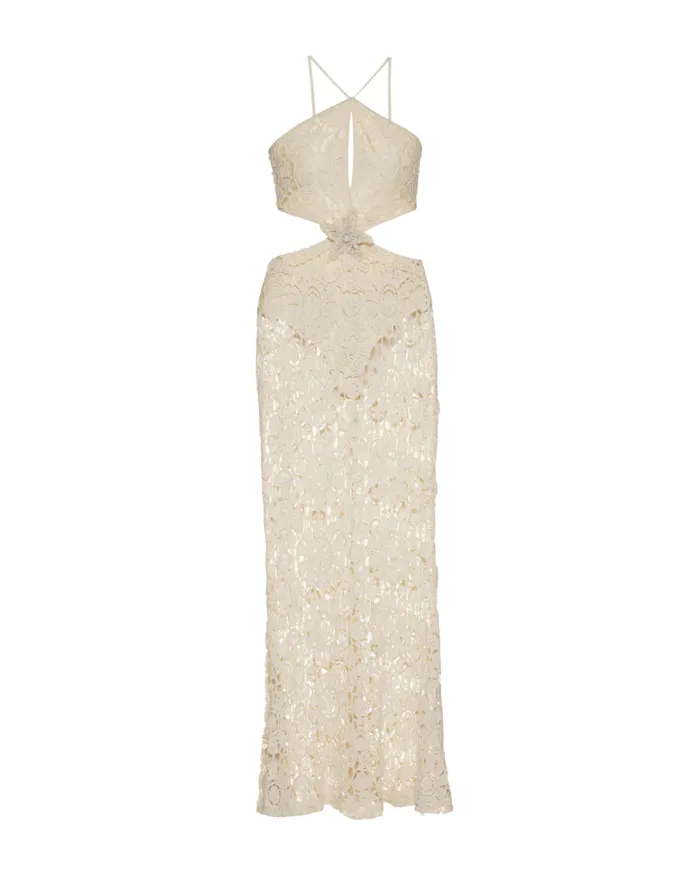Women Dresses and Jumpsuits PatBO Embroidered Crochet Halterneck Dress Wheat