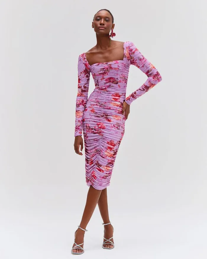 Women Dresses and Jumpsuits PatBO Floral Haze Stretch Tulle Midi Dress Violet