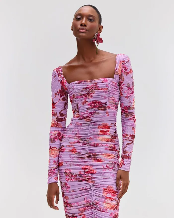 Women Dresses and Jumpsuits PatBO Floral Haze Stretch Tulle Midi Dress Violet