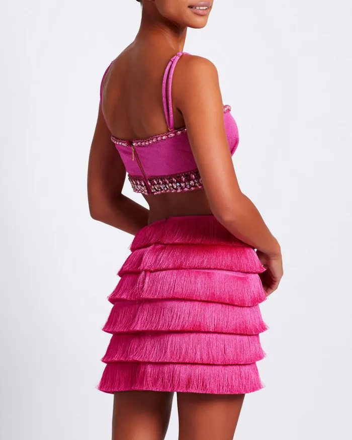 Women Dresses and Jumpsuits PatBO HandBeaded Fringe Mini Dress FINAL SALE Pop Pink