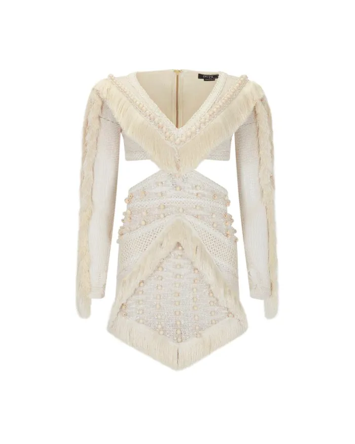 Women Dresses and Jumpsuits PatBO HandBeaded Fringe Mini Dress RUNWAY Wheat