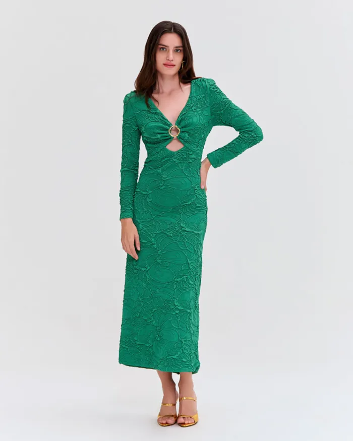 Women Dresses and Jumpsuits PatBO Jacquard Cut Out Midi Dress FINAL SALE Emerald