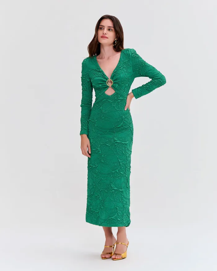 Women Dresses and Jumpsuits PatBO Jacquard Cut Out Midi Dress FINAL SALE Emerald