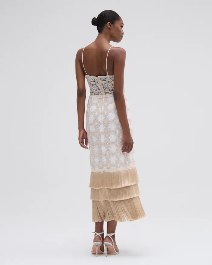 Women Dresses and Jumpsuits PatBO NATURAL CROCHET PLUNGE MIDI DRESS Off White