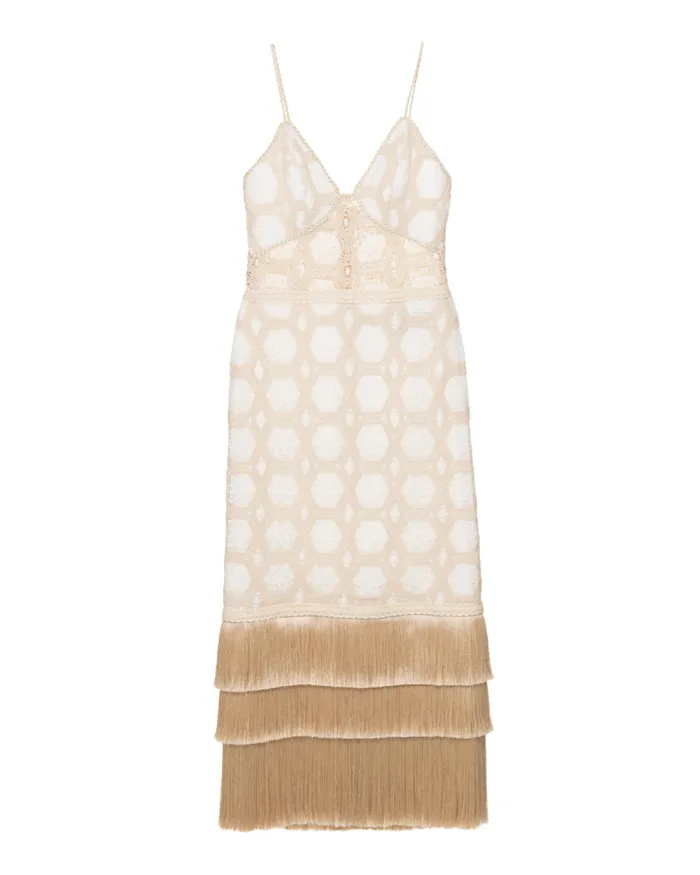 Women Dresses and Jumpsuits PatBO NATURAL CROCHET PLUNGE MIDI DRESS Off White