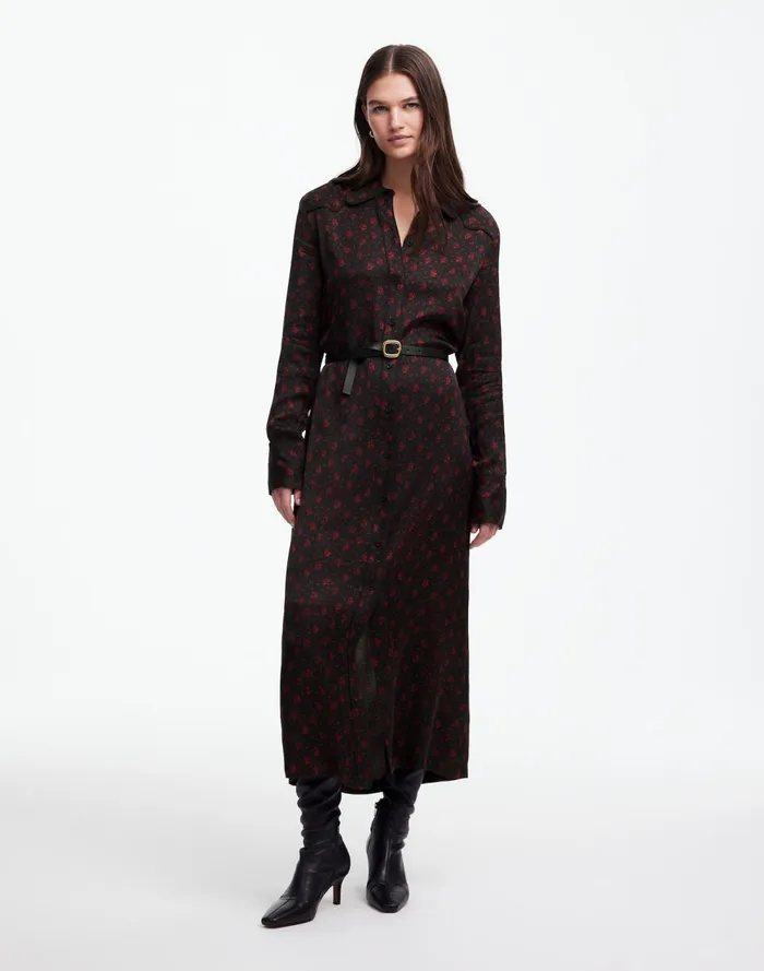 Women Dresses Madewell ButtonFront Midi Shirtdress In Floral Bright Cherry