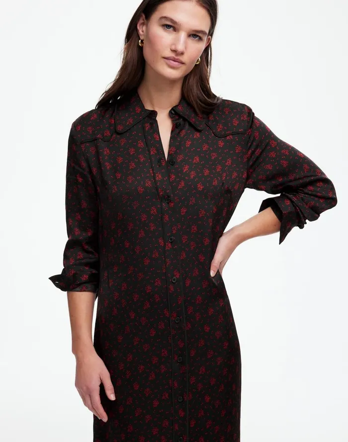 Women Dresses Madewell ButtonFront Midi Shirtdress In Floral Bright Cherry