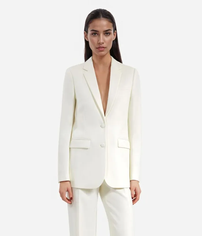 Women Ecru Crepe Suit Jacket Straight Cut THE KOOPLES Blazers and Suits