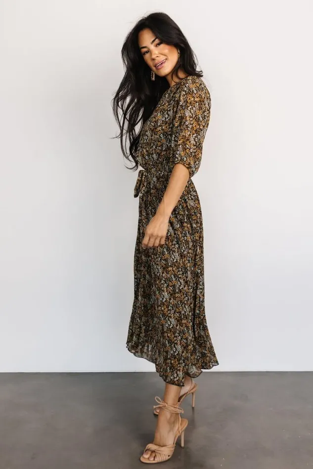 Women Eileen Pleated Dress Midnight Garden Print Baltic Born Midi Dresses Women Eileen Pleated Dress Midnight Garden Print Baltic Born Midi Dresses