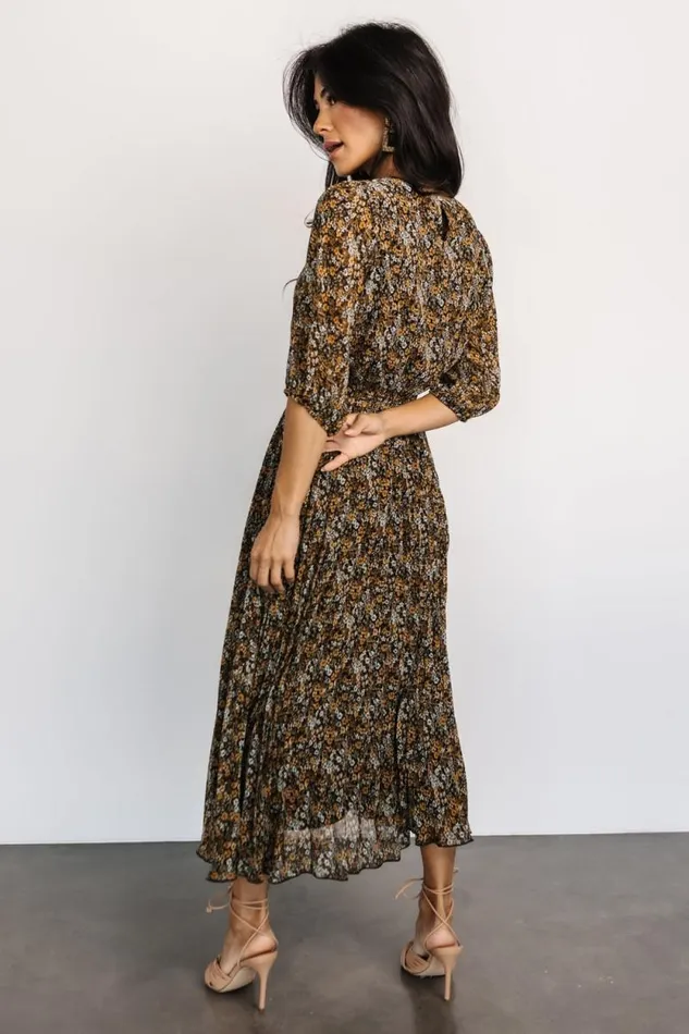 Women Eileen Pleated Dress Midnight Garden Print Baltic Born Midi Dresses Women Eileen Pleated Dress Midnight Garden Print Baltic Born Midi Dresses