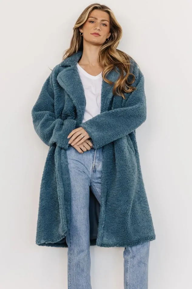 Women Elbrus Sherpa Trench Coat Persian Blue Baltic Born Outerwear