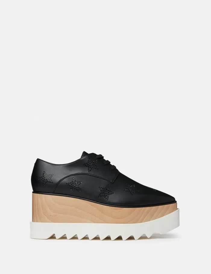 Women Elyse Crystal Star Platform Shoes Black Stella McCartney Wedges