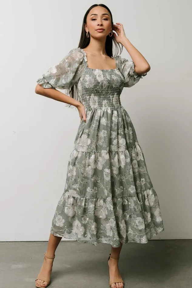 Women Fabian Jacquard Midi Dress Dusty Sage Baltic Born Midi Dresses