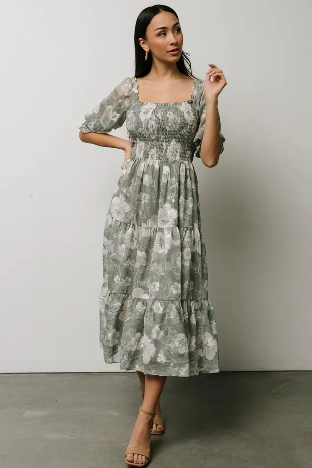 Women Fabian Jacquard Midi Dress Dusty Sage Baltic Born Midi Dresses Women Fabian Jacquard Midi Dress Dusty Sage Baltic Born Midi Dresses
