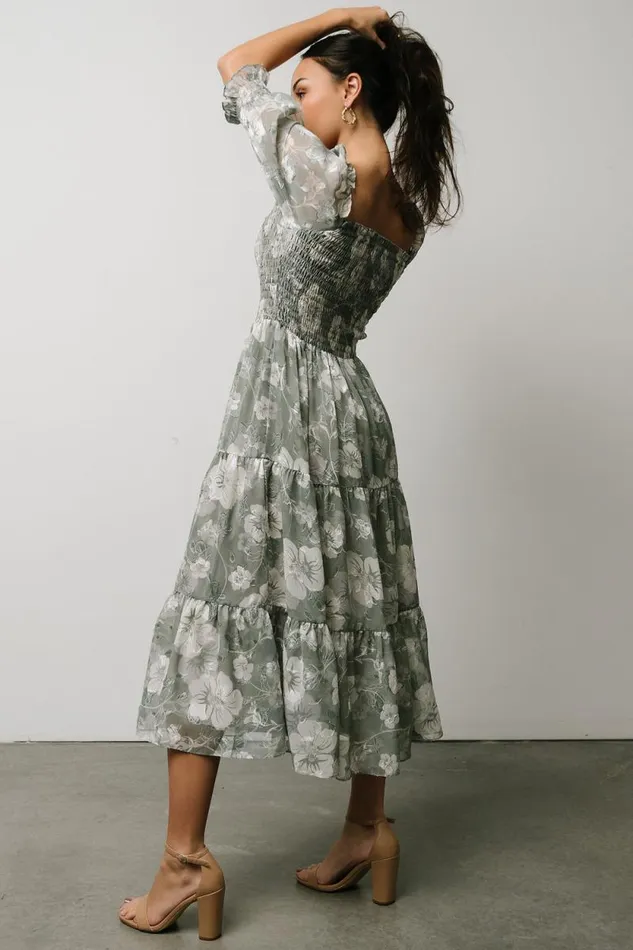 Women Fabian Jacquard Midi Dress Dusty Sage Baltic Born Midi Dresses Women Fabian Jacquard Midi Dress Dusty Sage Baltic Born Midi Dresses
