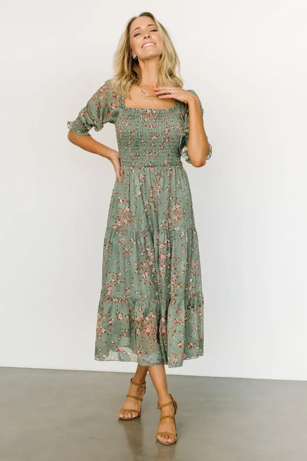 Women Fabian Jacquard Midi Dress Eucalyptus Pink Baltic Born Midi Dresses