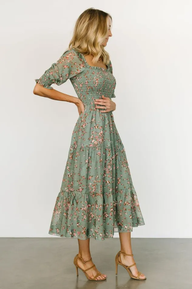 Women Fabian Jacquard Midi Dress Eucalyptus Pink Baltic Born Midi Dresses Women Fabian Jacquard Midi Dress Eucalyptus Pink Baltic Born Midi Dresses