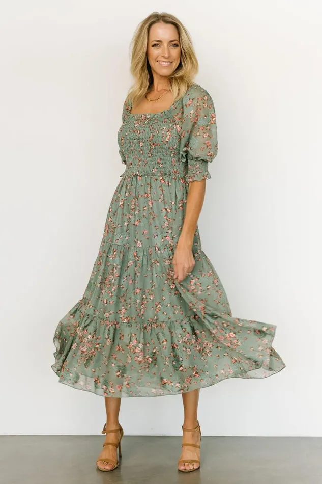Women Fabian Jacquard Midi Dress Eucalyptus Pink Baltic Born Midi Dresses Women Fabian Jacquard Midi Dress Eucalyptus Pink Baltic Born Midi Dresses