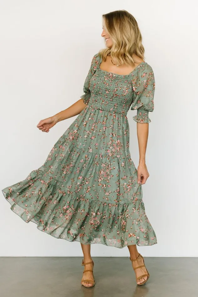 Women Fabian Jacquard Midi Dress Eucalyptus Pink Baltic Born Midi Dresses Women Fabian Jacquard Midi Dress Eucalyptus Pink Baltic Born Midi Dresses