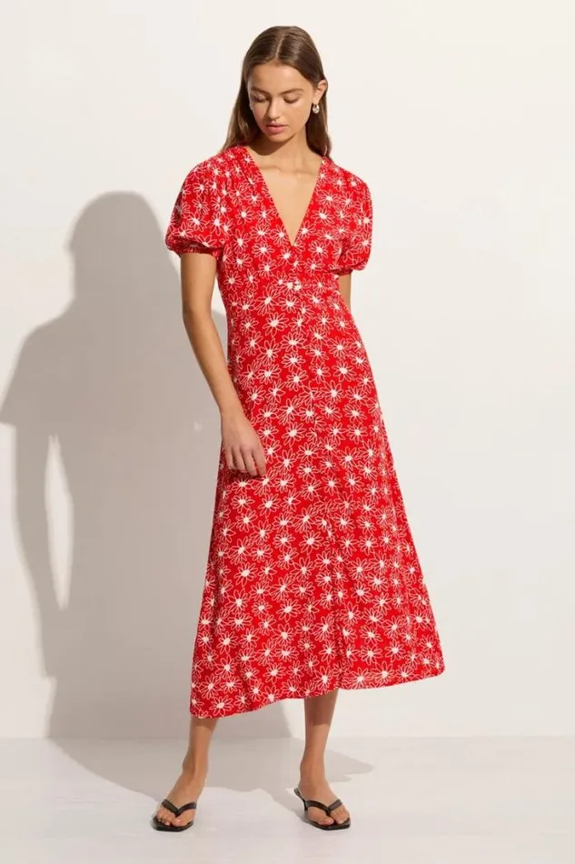 Women Faithfull The Brand Dresses Bellavista Midi Dress La Isla Floral Red Exclusive