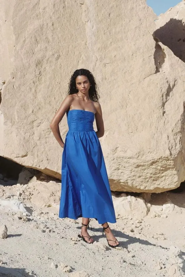 Women Faithfull The Brand Dresses Dominquez Midi Dress Glacial Blue