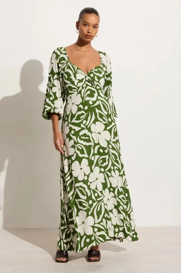 Women Faithfull The Brand Dresses Ondina Midi Dress Pavito Floral Olive 8211 Final Sale